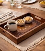 Premium Handcrafted Sheesham Wood Serving Tray with Brass Inlay