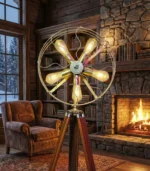 Vintage Industrial Tripod Floor Lamp – Handcrafted Sheesham Wood - Image 2