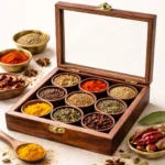 Heritage Wooden Spice Box – 9 Container Organizer