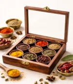 Heritage Wooden Spice Box – 9 Container Organizer