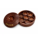 Premium Hand-Carved Sheesham Wood Round Spice Box | Traditional Indian Masala Dani with 7 Bowls