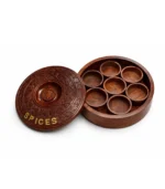 Premium Hand-Carved Sheesham Wood Round Spice Box | Traditional Indian Masala Dani with 7 Bowls