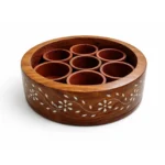 Authentic Indian Rosewood Masala Dabba | Royal Floral Design Spice Box with 7 Katoris (Small)