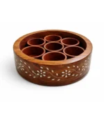 Authentic Indian Rosewood Masala Dabba | Royal Floral Design Spice Box with 7 Katoris (Small)