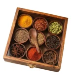 Premium Sheesham Wood Spice Box with 9 Round Containers & Spoon - Image 2