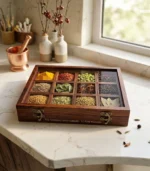 Premium Handcrafted Sheesham Wood Spice Box with Transparent Lid | 12-Compartment - Image 2