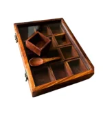 Premium Handcrafted Sheesham Wood Spice Box with Transparent Lid | 12-Compartment - Image 3