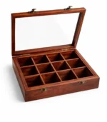 Premium Handcrafted Sheesham Wood Spice Box with Transparent Lid | 12-Compartment