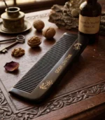 Premium Dark Walnut Wood Comb for Men & Women | Fine Tooth Anti-Static Wooden Hair Comb with Floral Engraving - Image 3