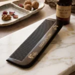 Premium Dark Walnut Wood Comb for Men & Women | Fine Tooth Anti-Static Wooden Hair Comb with Floral Engraving