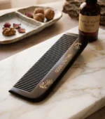 Premium Dark Walnut Wood Comb for Men & Women | Fine Tooth Anti-Static Wooden Hair Comb with Floral Engraving